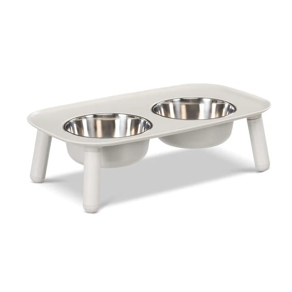 Messy Mutts Elevated Double Feeder with Stainless Bowls - Light Grey