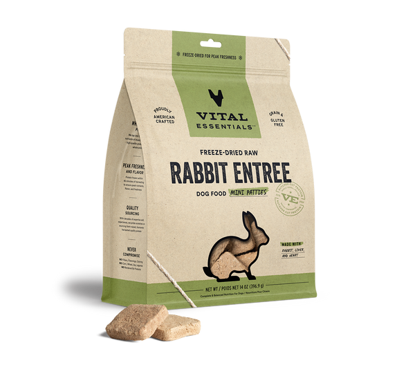 Vital Essentials Freeze Dried Raw Rabbit Entree Dog Food Mini Patties 14oz
