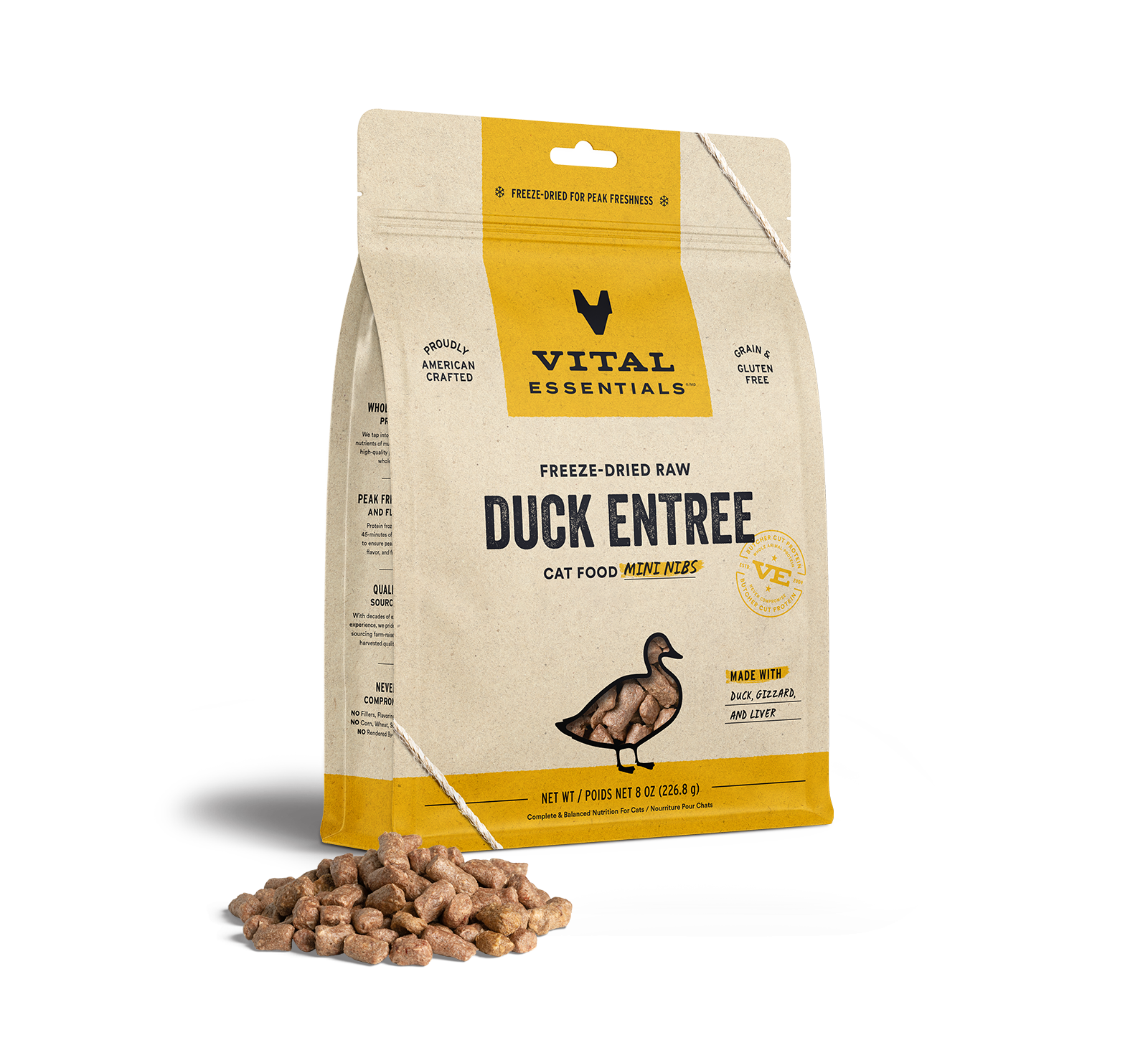 Vital Essentials Freeze Dried Duck Entree Cat Food Mini Nibs, 8oz