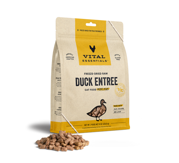 Vital Essentials Freeze Dried Duck Entree Cat Food Mini Nibs, 8oz