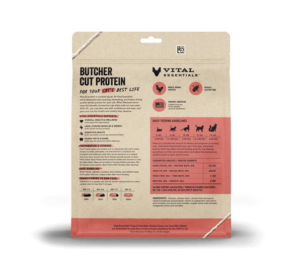 Vital Essentials Freeze Dried Raw Chicken Entree Cat Food Mini Patties, 8oz