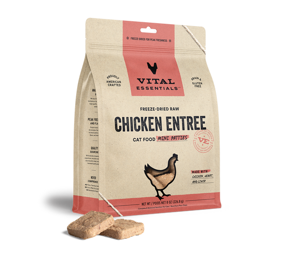 Vital Essentials Freeze Dried Raw Chicken Entree Cat Food Mini Patties, 8oz