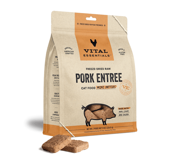 Vital Essentials Freeze Dried Pork Entree Cat Food Mini Patties, 8oz