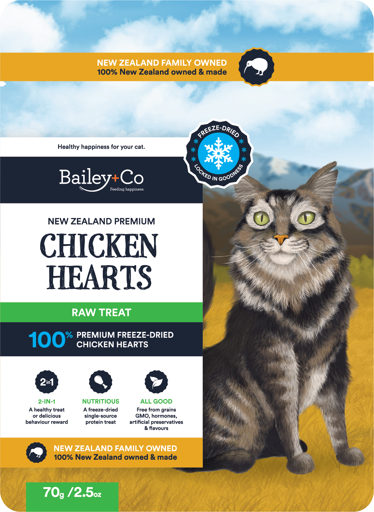 Bailey+Co Freeze Dried Cat Treat - Chicken Hearts