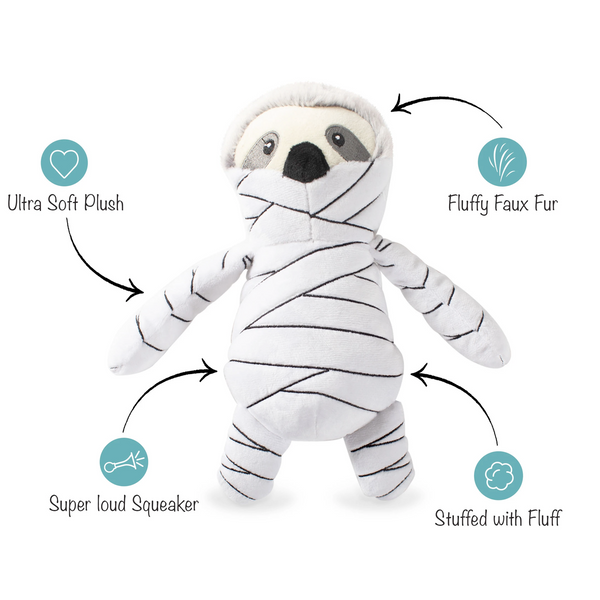 Fringe Studio Dog Squeaker Toy - Slumber the Mummy Sloth