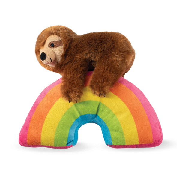 Fringe Studio Dog Squeaker Toy - Ziggy Sloth on a Rainbow